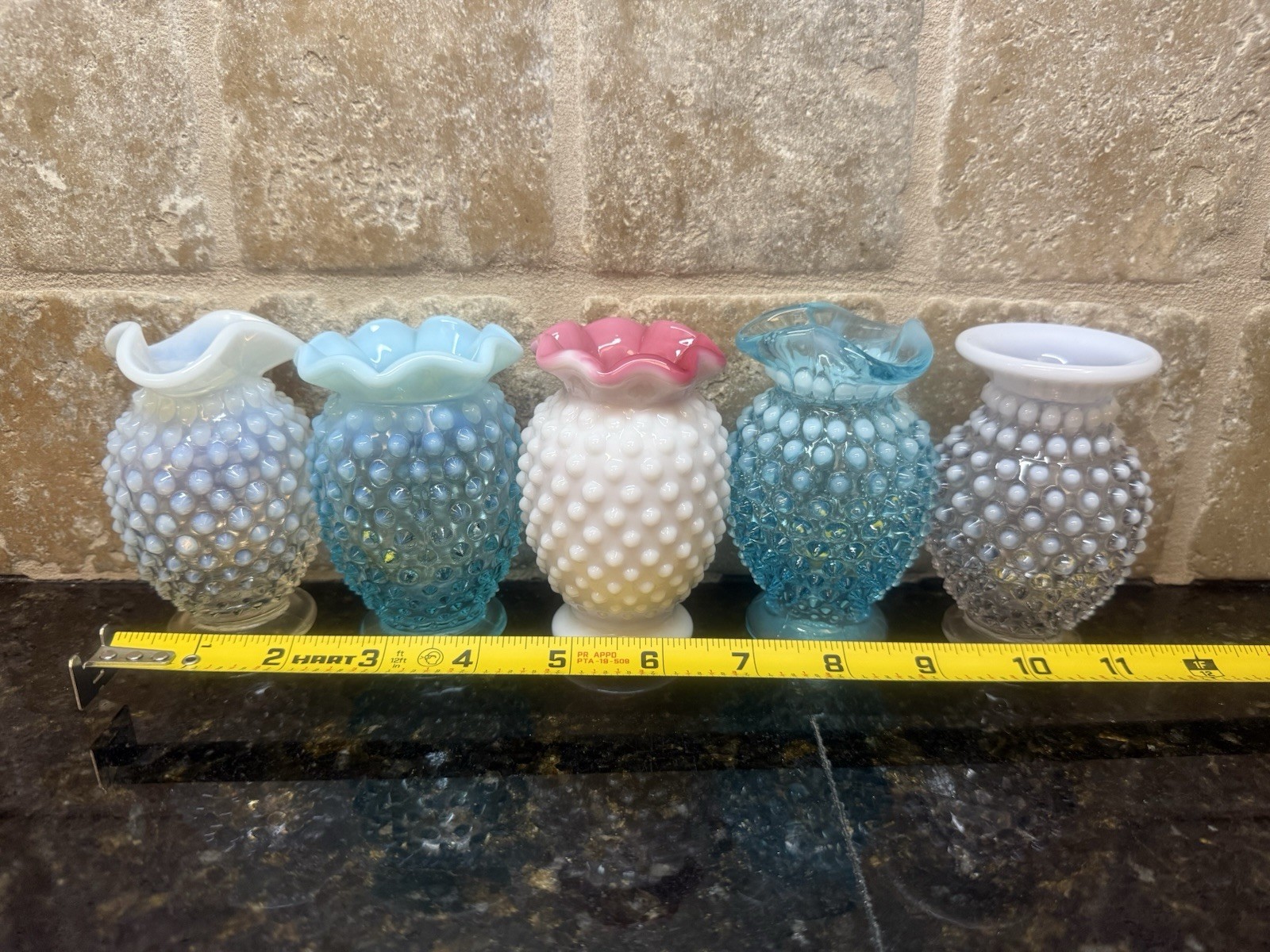 VTG LOT of 5 FENTON USA Hobnail Art Glass Flower Bud Vase Blue Peach White