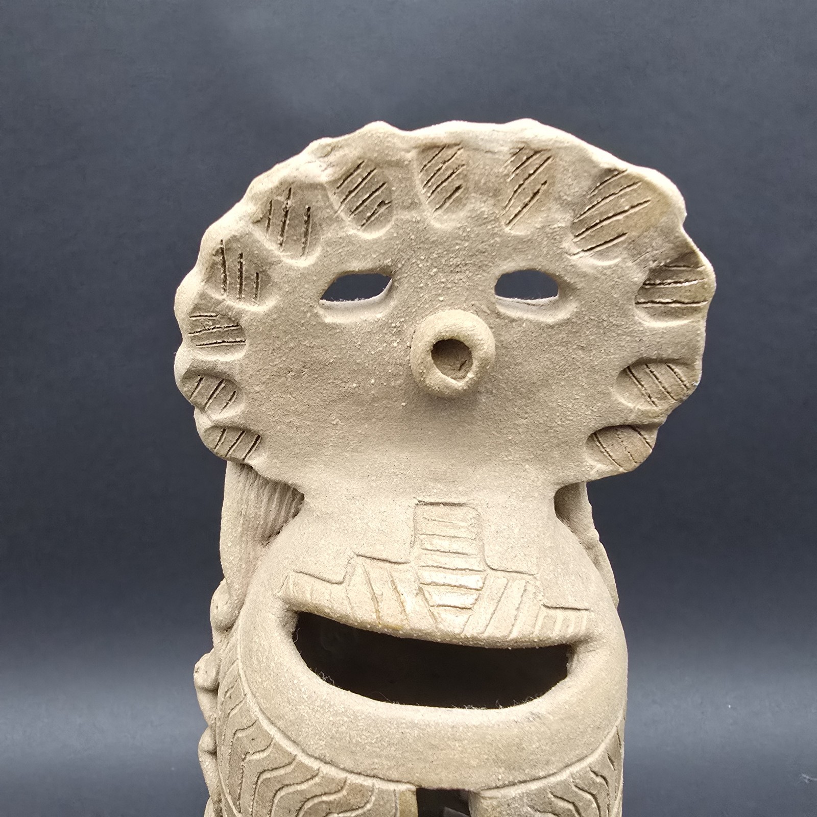 Clay Pottery Kachina Sculpture Candle Luminary Signed 12.5″ Native Folk Art