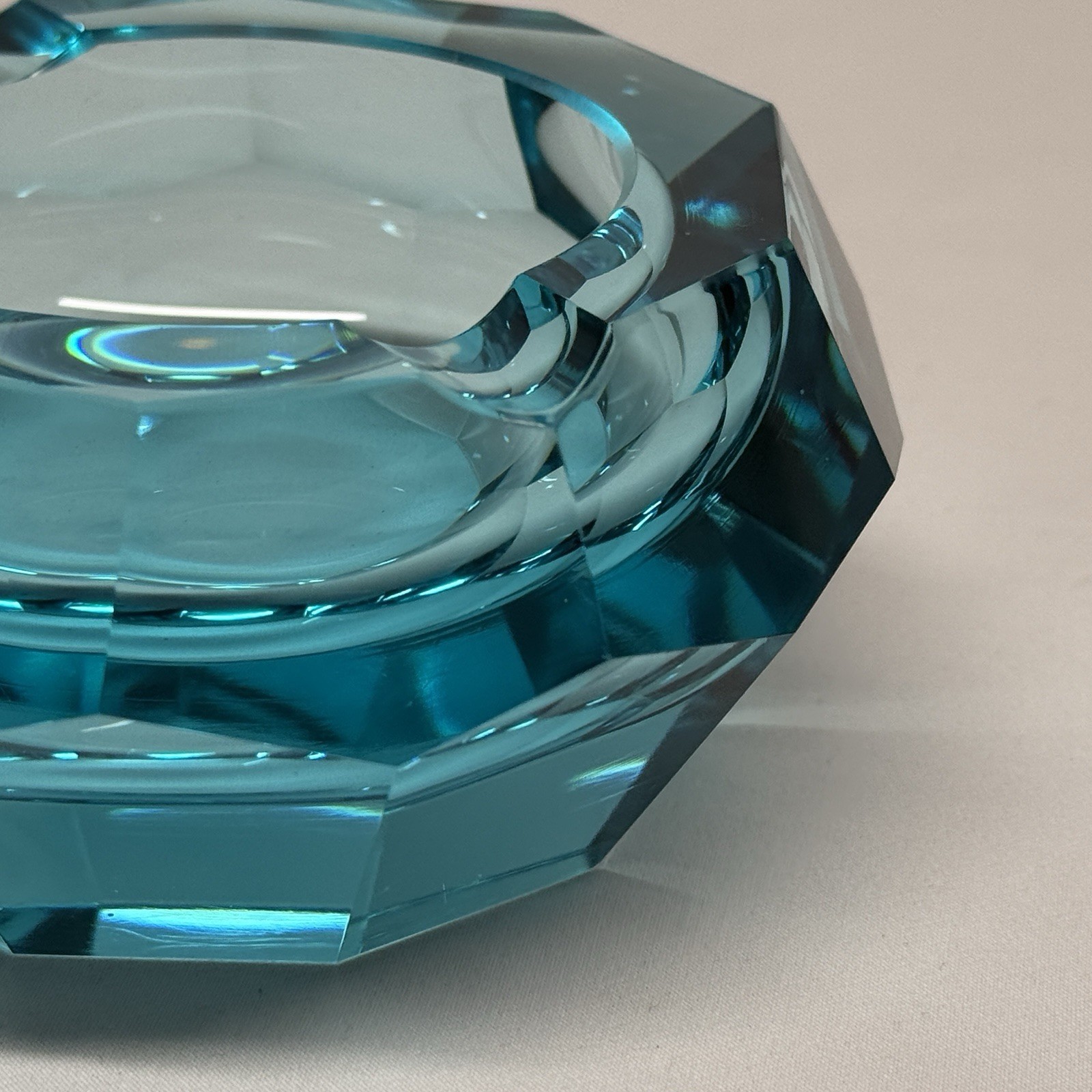 Uranium Turquoise Moser Gem Style Glass Ashtray w/ Imperfections