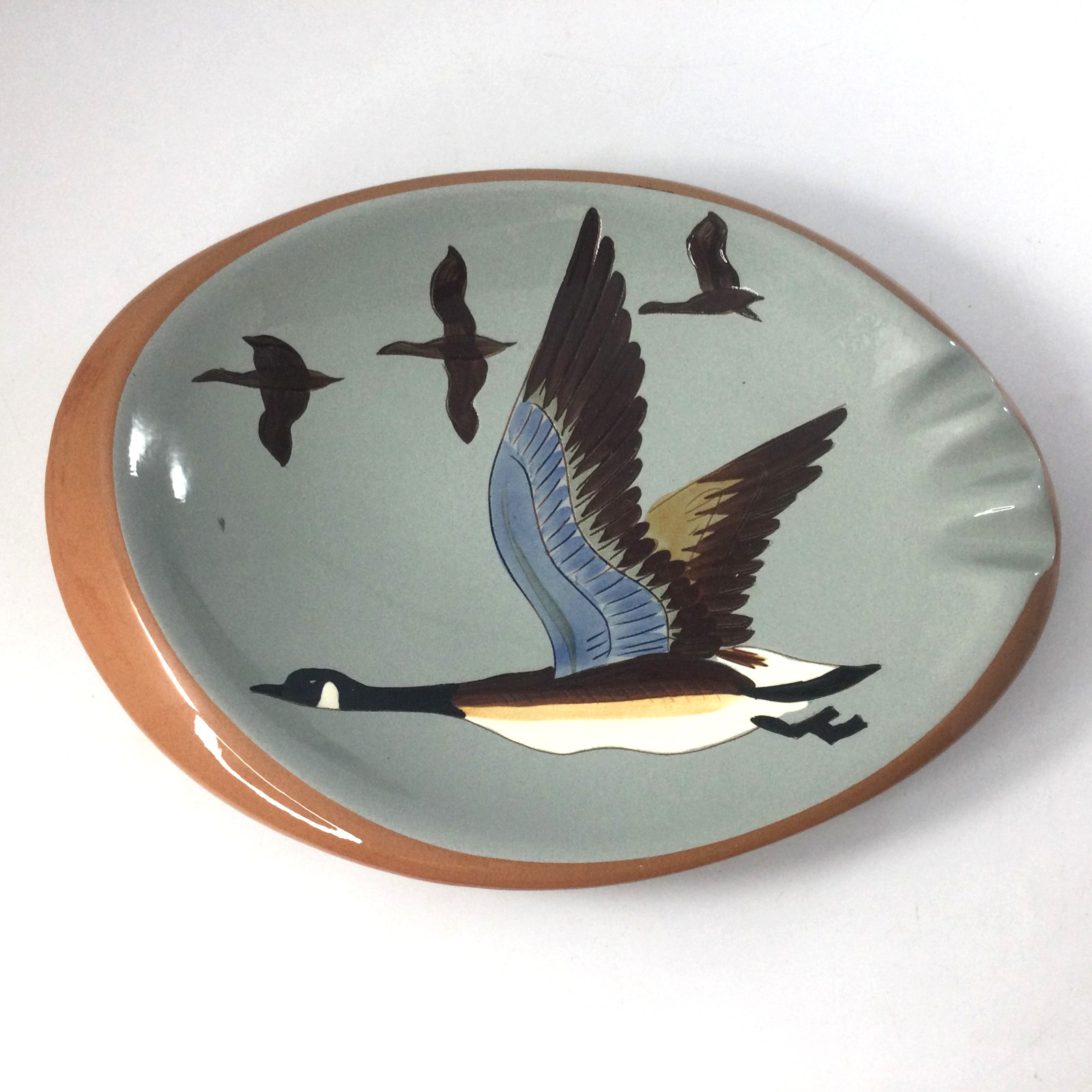 Stangl Pottery Oval Ashtray 1950 Sportsman Series Hand Painted Canada Goose