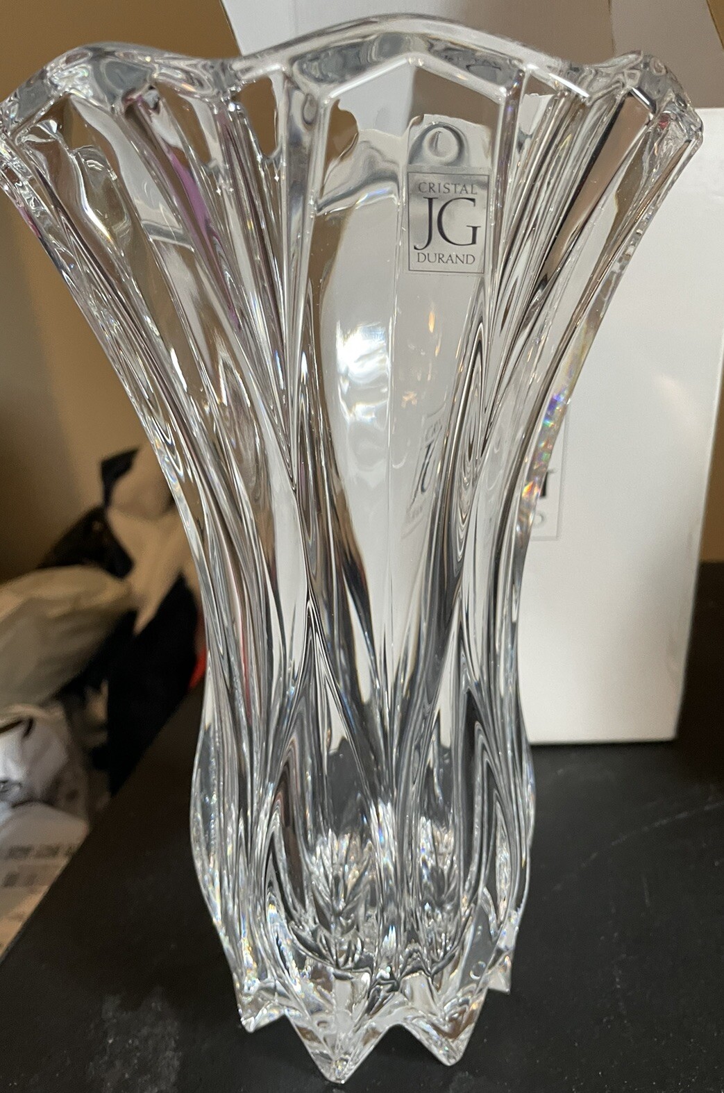JD Durand Crystal Vase 10 1/2 In Tall-7 In Wide At Top NEW W/box