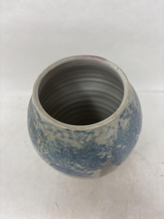 Beautiful Studio art pottery vase abstract trees with sun 7 inches tall 5″ dia