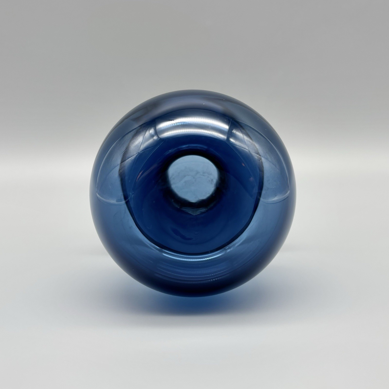 Iittala Glass Finland Smoke Blue Flared Rim Bubble Candleholder Vase 3.5″ MCM