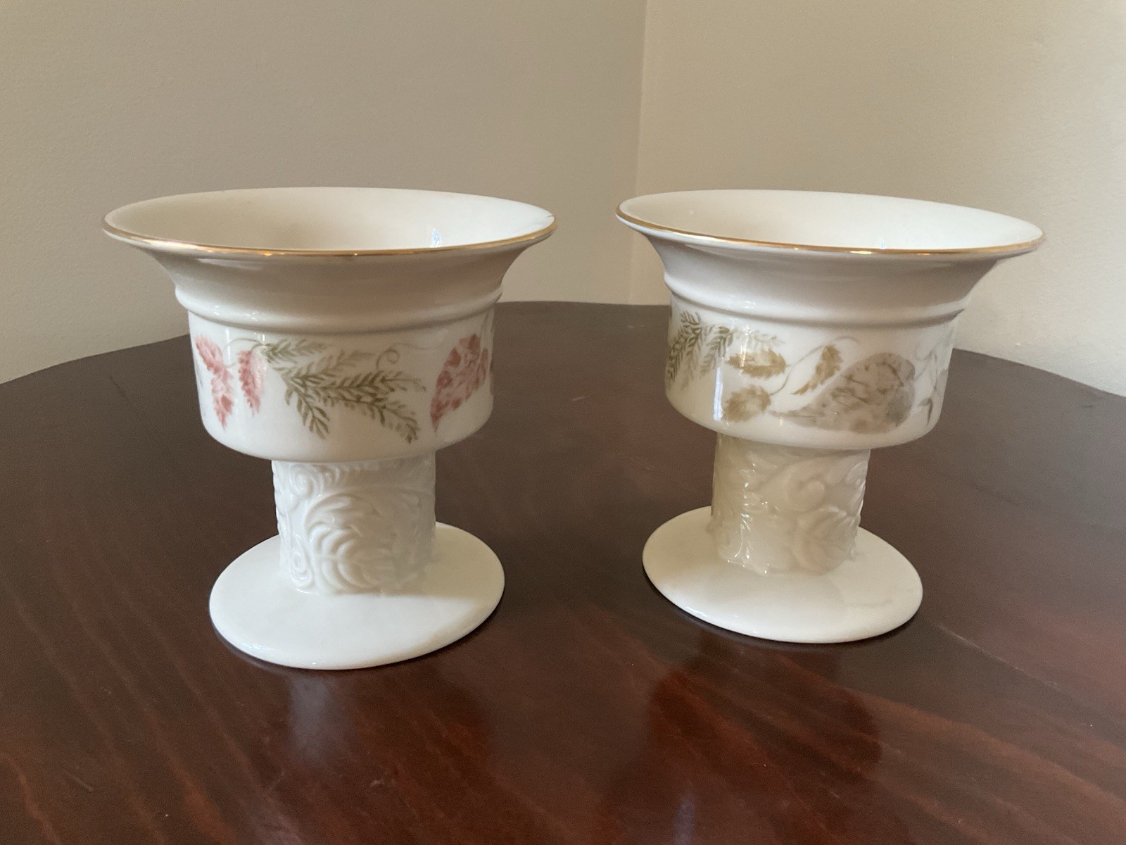 Lenox China, Two “Natures Impressions” Candlesticks,5×4 1/2. Leaf Decorations