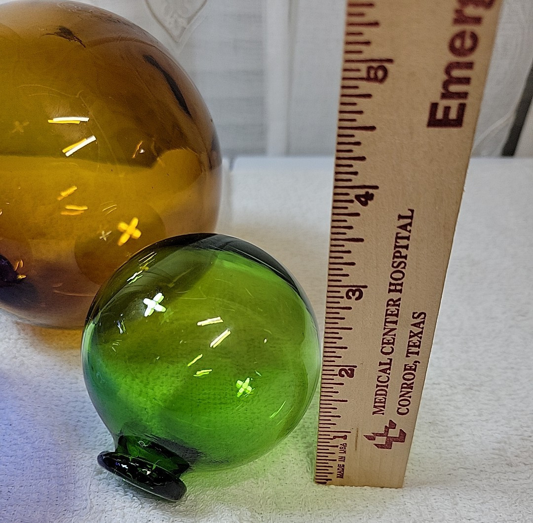 3 Handblown Glass Fishing Floats/Balls-Orbs or Ornaments 3″ to 5″ Tall See Pics!