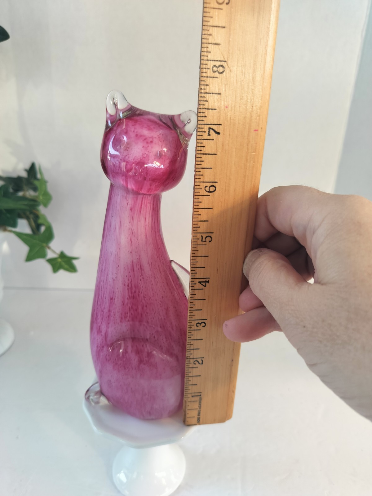 VTG 1980’S CAT Figure Art Glass; 7.5″ Tall;Auth.?Murano? Colorful Hot Pink;RARE