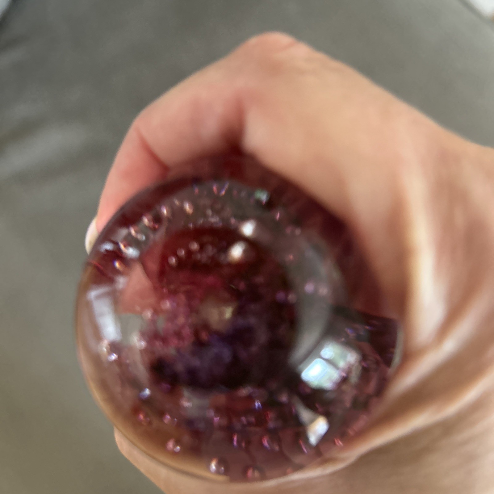 Vintage Glass Eye Studio Paperweight Signed GES 94 Purplish with Bubbles