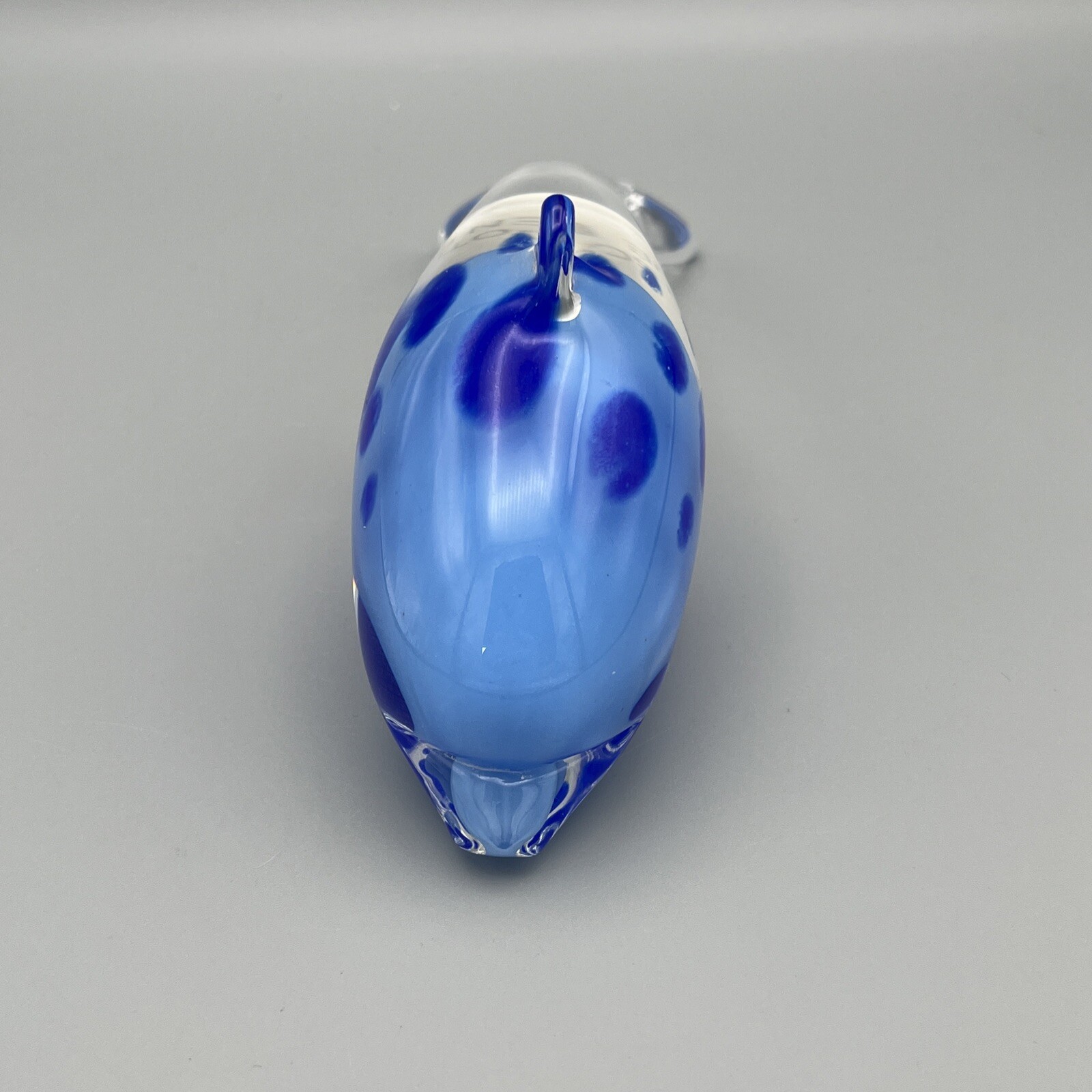 Hand Blown Art Glass Dolphin Figurine Paperweight 7in Clear And Blue