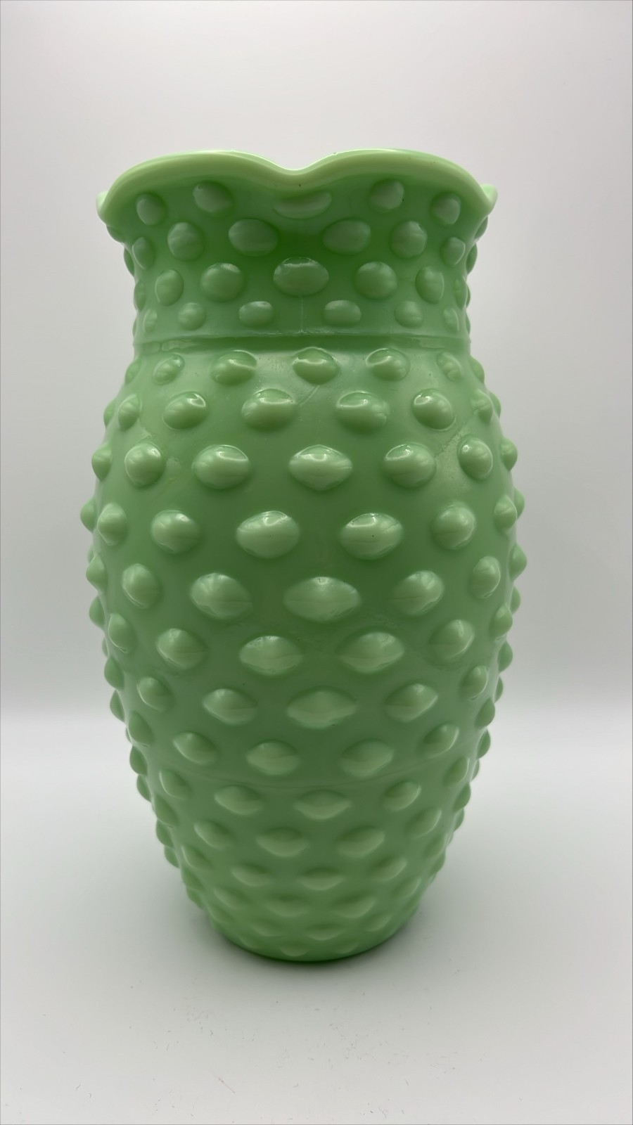 VTG Jadeite Green Glass Hobnail 8″ Vase Martha Stewart by Mail L.E. Smith EUC