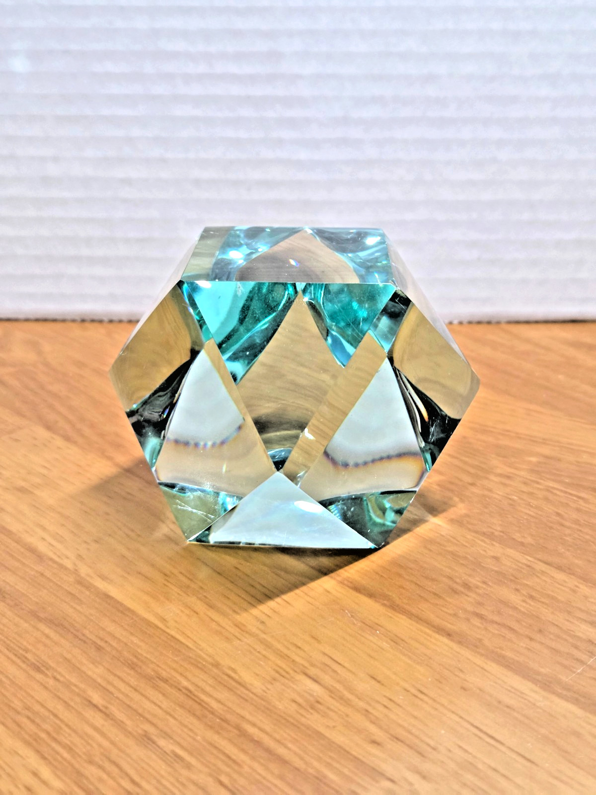 Artistic 3.5-inch wide Green-Blue Paperweight, 14 Sided