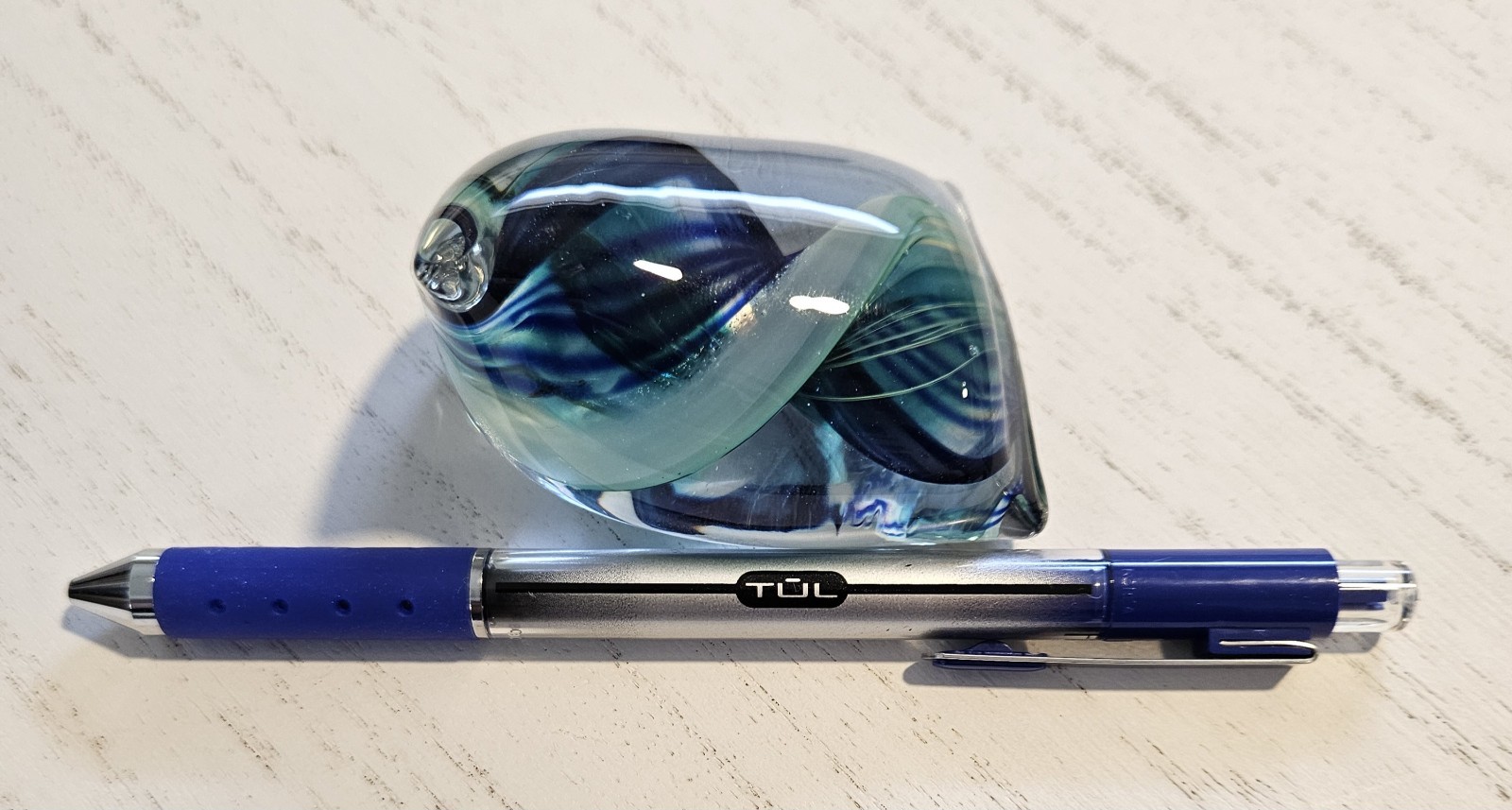 Unique vintage SIGNED BLUE Jerusalem Art glass paperweight