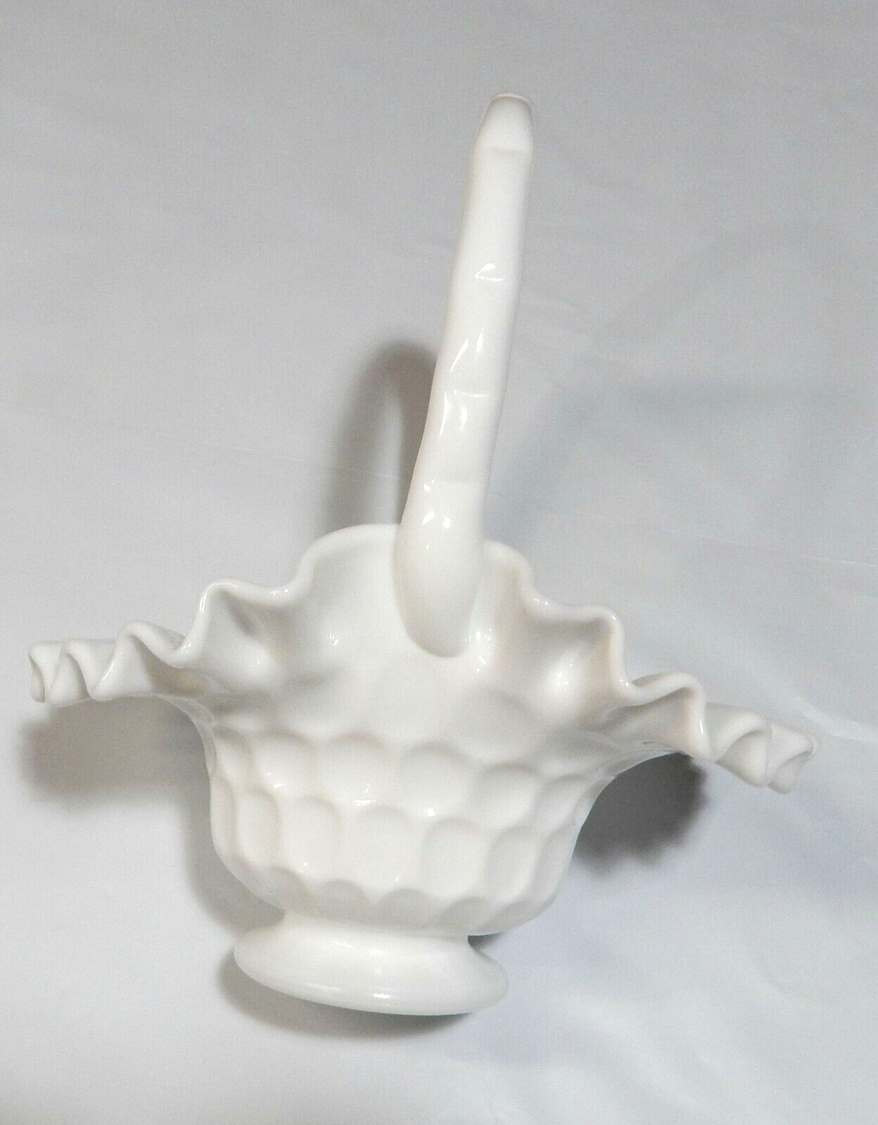 Vintage Fenton Milk Glass Basket 1955-1962 Thumbprint Design 8 1/4″