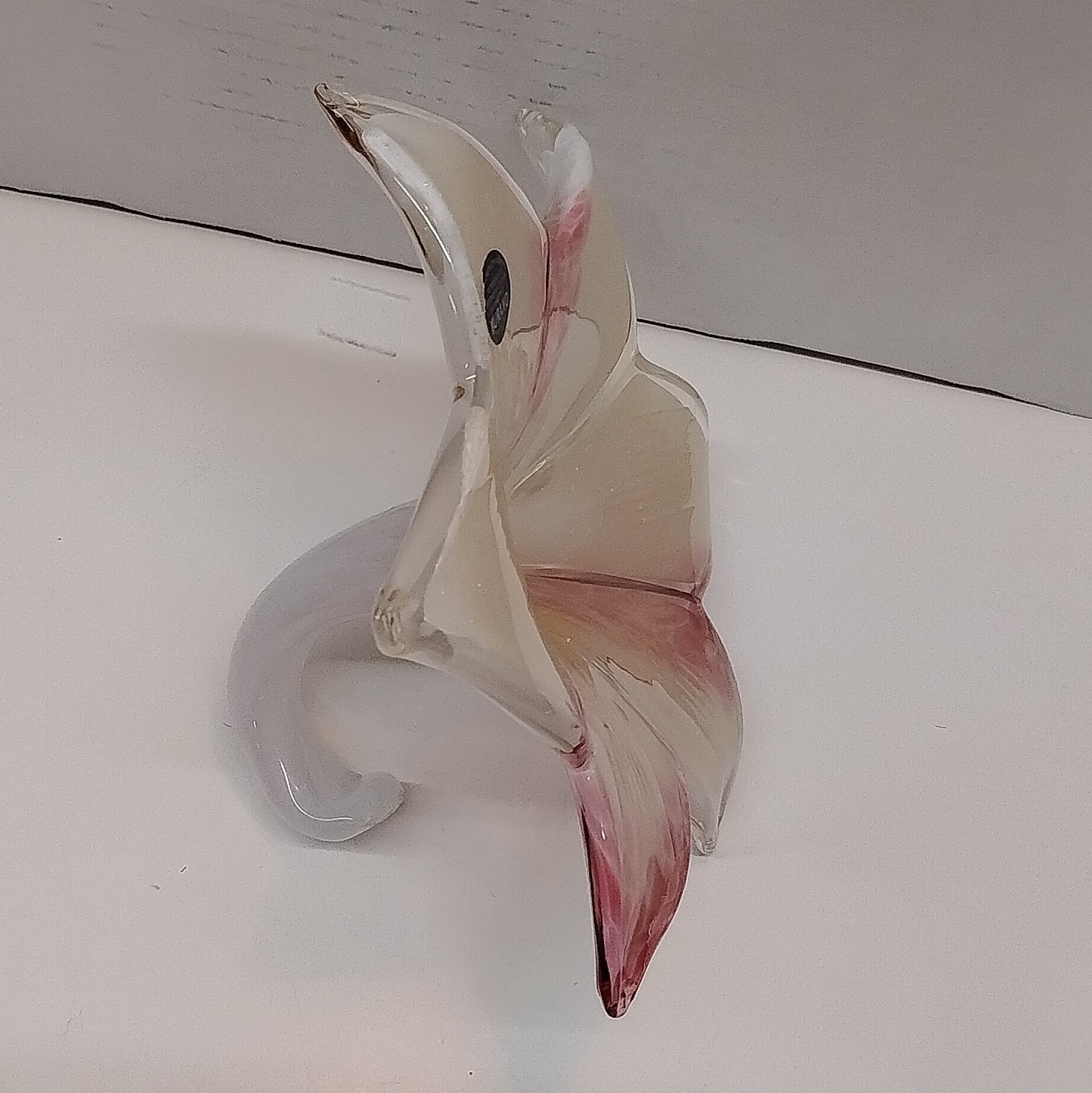 Murano Art Glass Flower Vase Clear White Pink Gold Glossy, Made in Italy