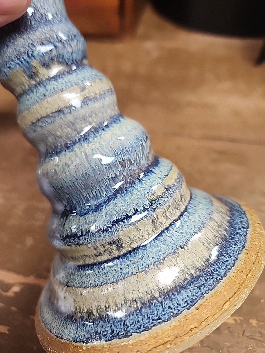 2 Studio Art Pottery Light Blue Drip Glaze Candlestick Candle Holder Signed