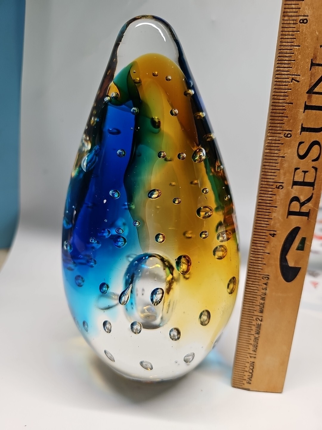 Murano Inspired ART GLASS Sculpture PAPERWEIGHT Multi Colored 8″ x 4″ 5 Lb (OK)
