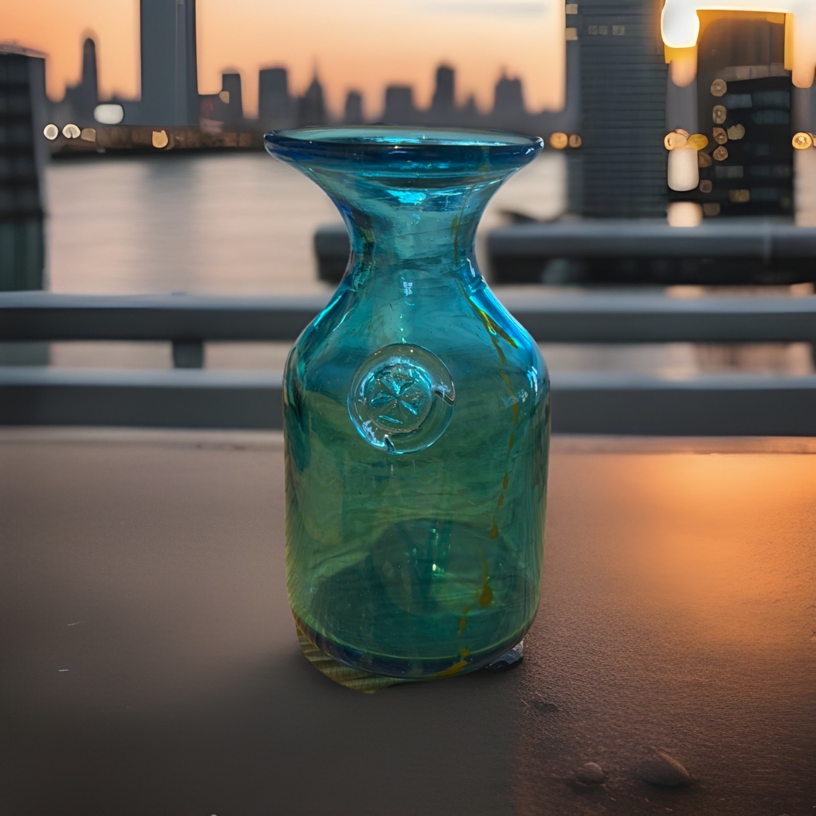 Mdina Malta Blue, Blown Glass Vase signed by artist, 6.5 inch Hight