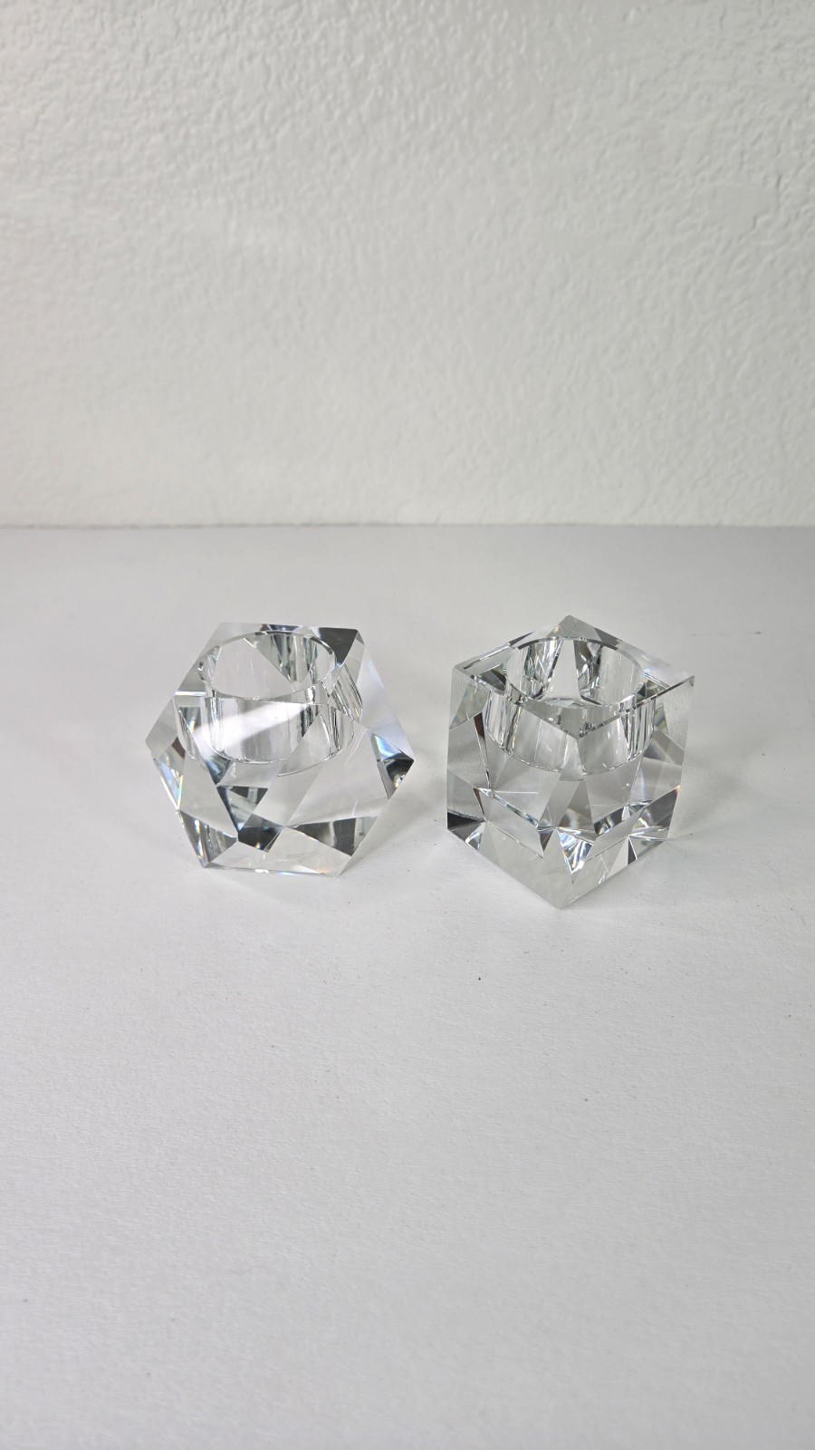 Rosenthal Crystal Candle Holder Pair Regency Geometric Faceted Votive Tea Light