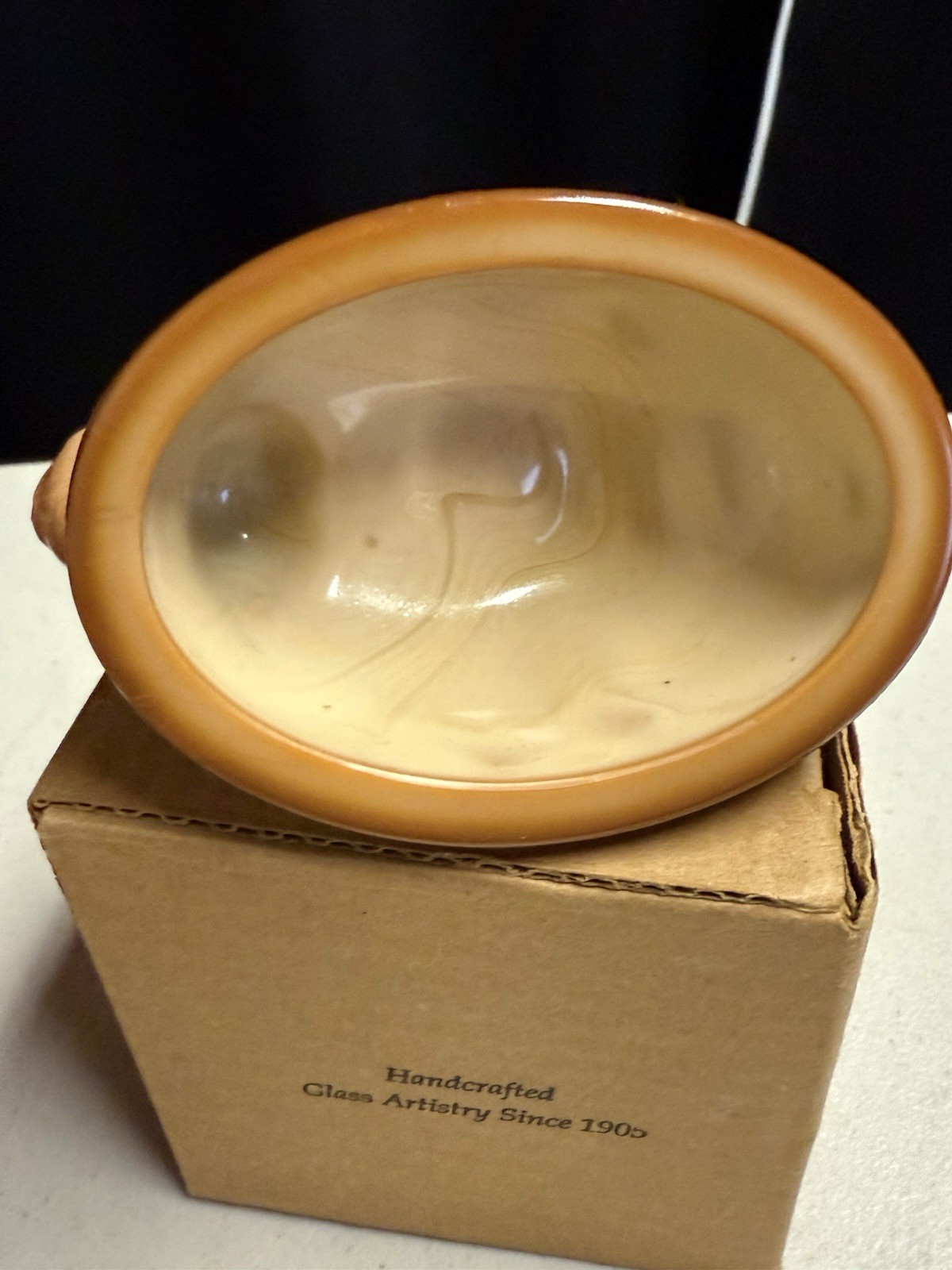 Fenton Chocolate Slag Bunny Candy Dish Cover Only w/ Box