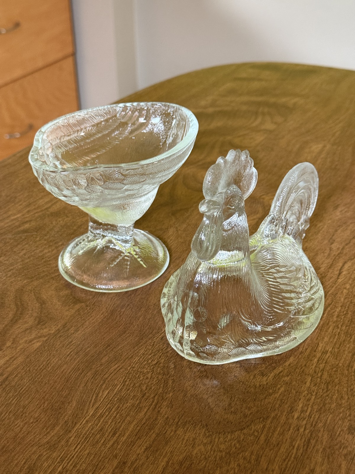 Vintage Clear Glass Rooster Chicken Covered Candy Dish 9″ High