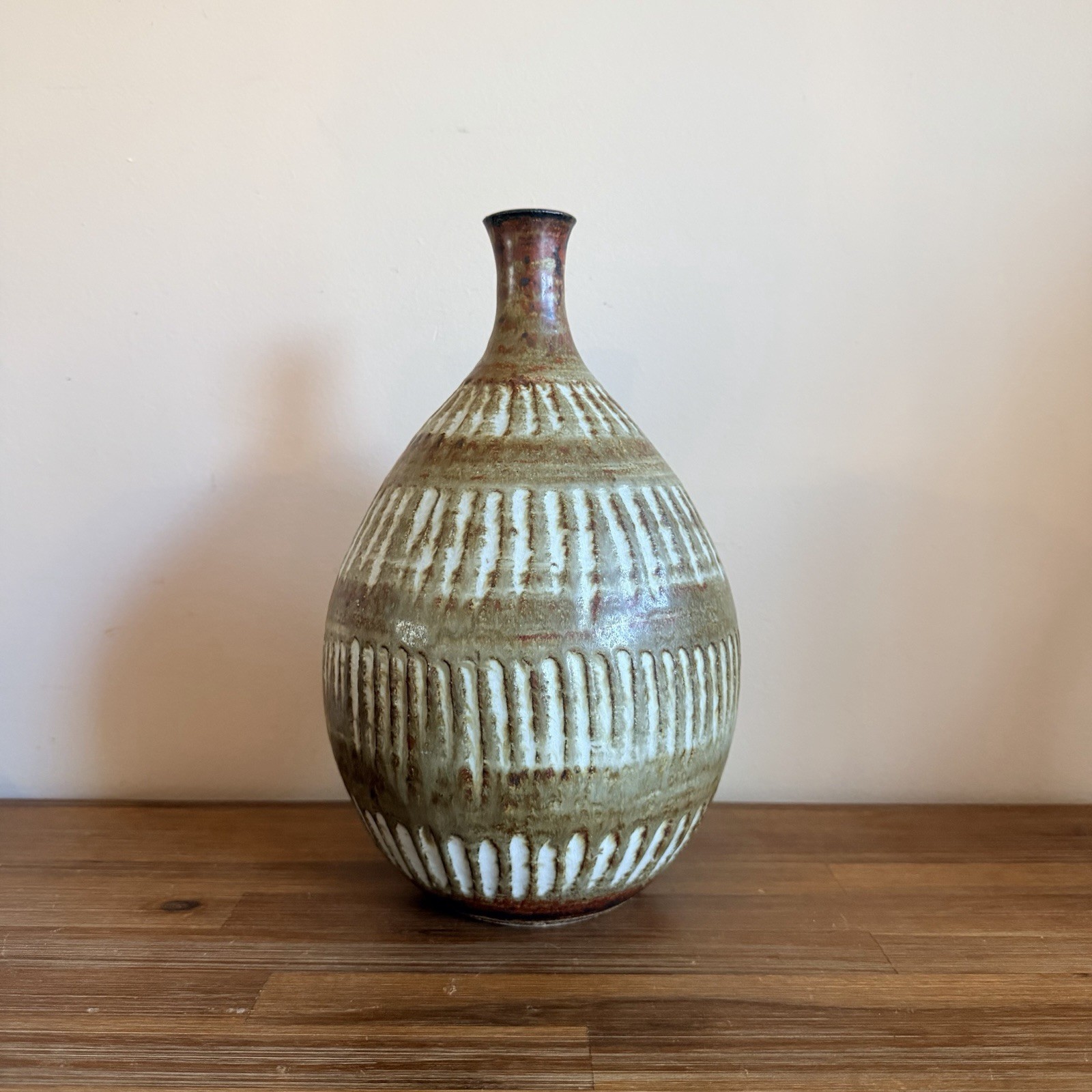 Mid Century Modern French / Scandinavian Stoneware Pottery Vase Illegibly Signed