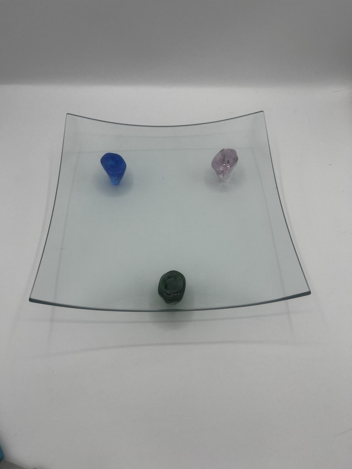 Creative Glass CG Art Glass Square Footed Platter Modern Decor 10”x10”