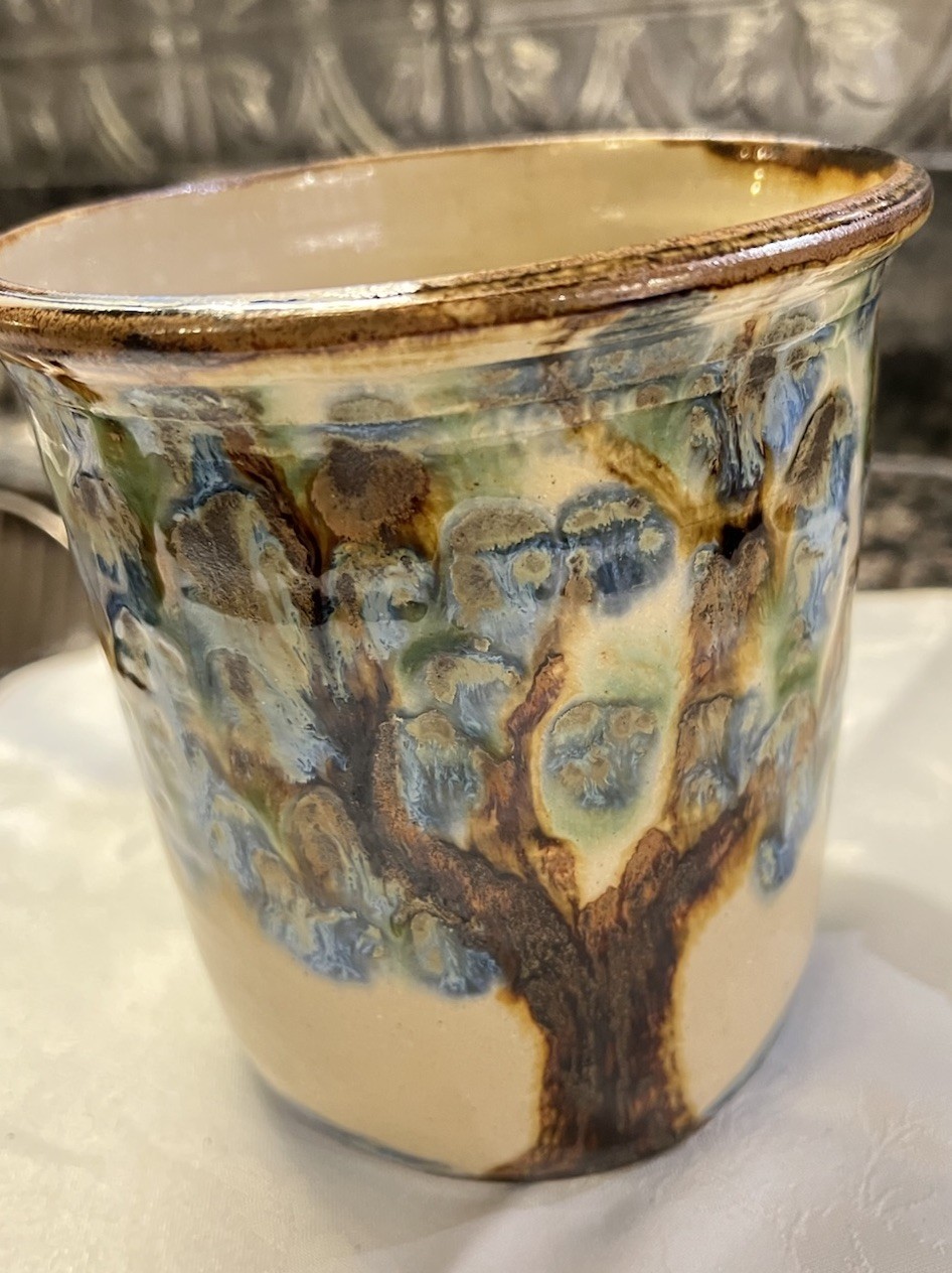 Beautiful Janet Resnik Pottery NC Tree of Life Planter Blue floral 6” x 5.75”