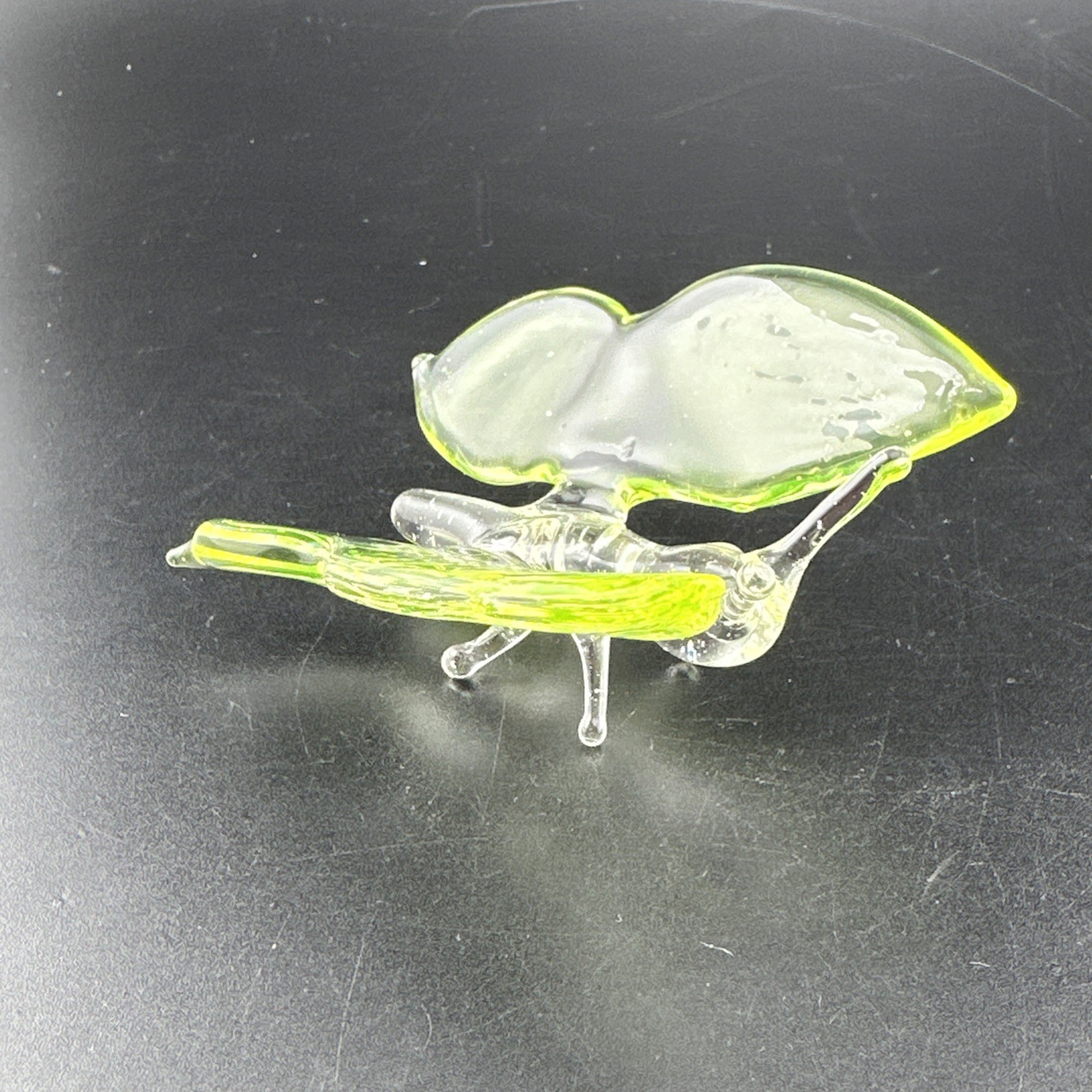 Handblown Uranium Glass Art Butterfly Figure UV Reactive Borosilicate Green Glow