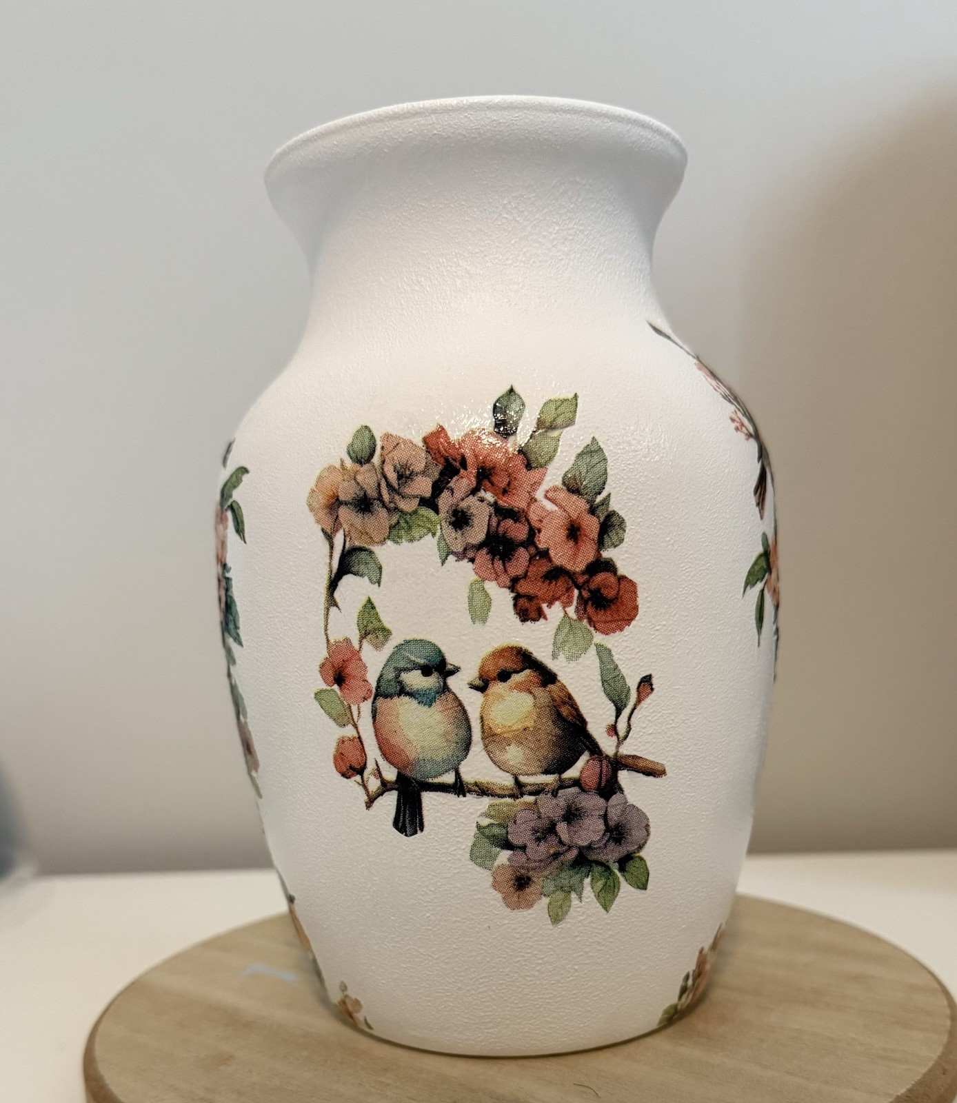 Handmade Vase with Two Birds & Blossoms–Romantic Nature Décor Gift, Unique Gift
