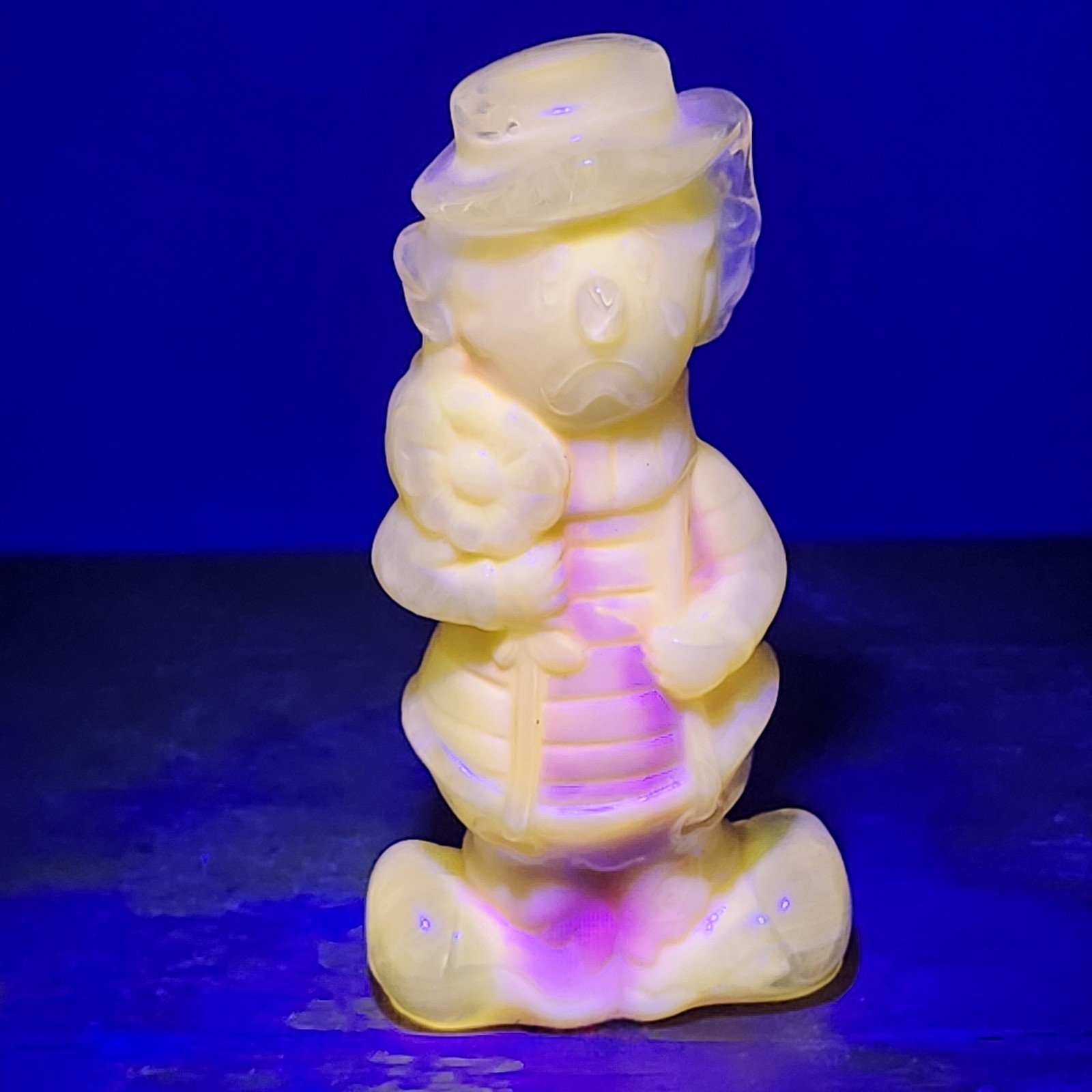 Boyd Glass Virgil Two Faced Happy Sad Clown Yellow Custard Slag Glass UV Glows