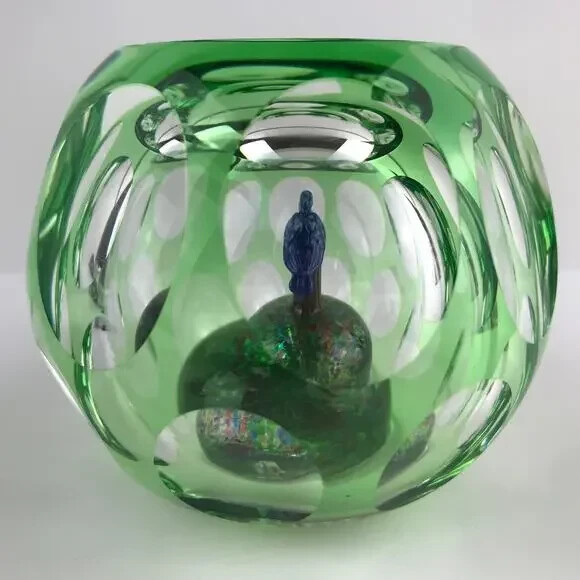 Perthshire 1988F Kingfisher 3D Bird Hollow Flash Overlay Faceted Paperweight