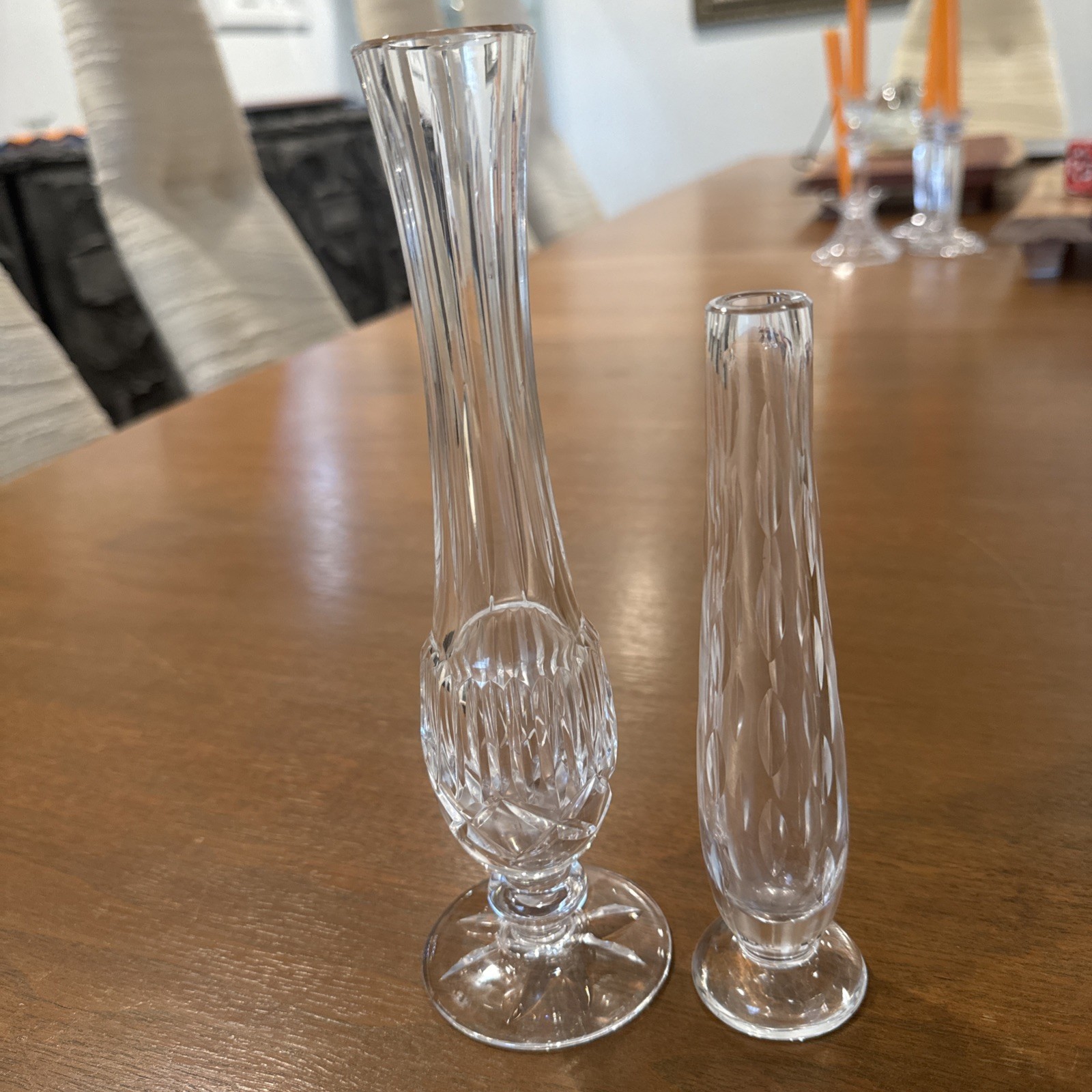 Waterford Crystal Bud Vases LOT 2 ENIS & TRAMORE Patterns 7” 9.25” Signed