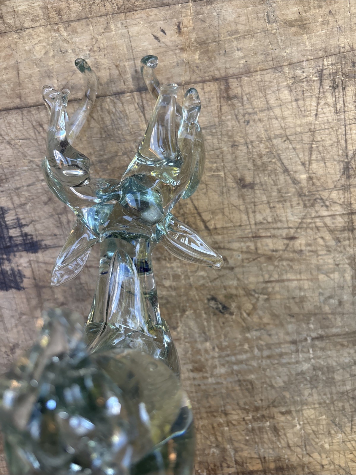 RARE Vintage Hand Blown Glass Sleigh And Reindeer Blue Nose. Read Description