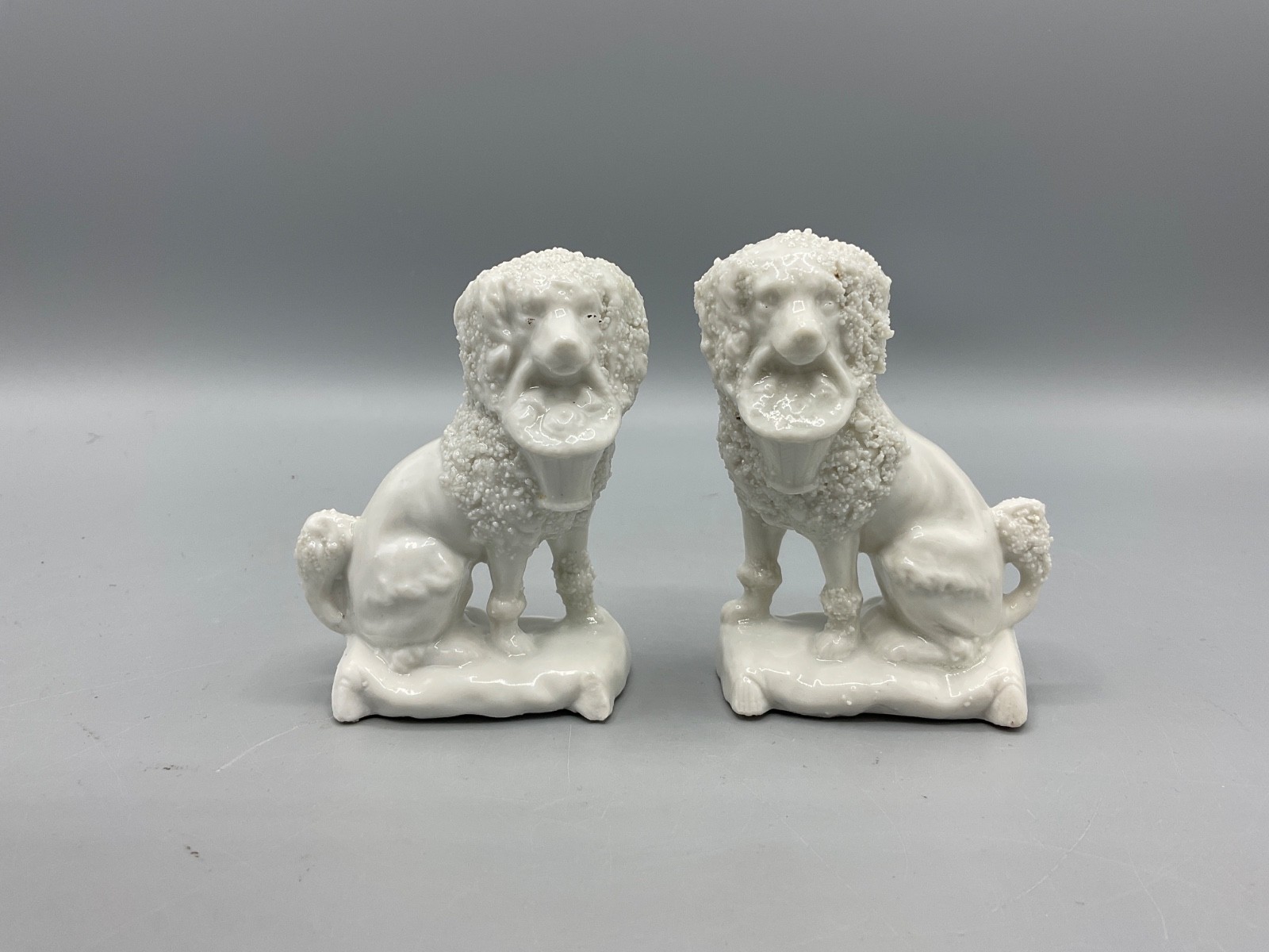 Pair Antique Staffordshire Miniature Figurine Poodle Dog Spaniel w/ Gift Basket