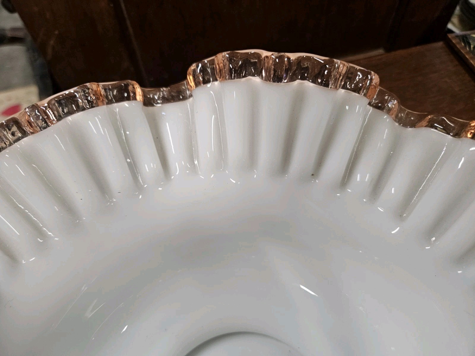 Vintage Victorian Bride’s White Basket Bowl With Ruffled Pink/Cranberry Edge