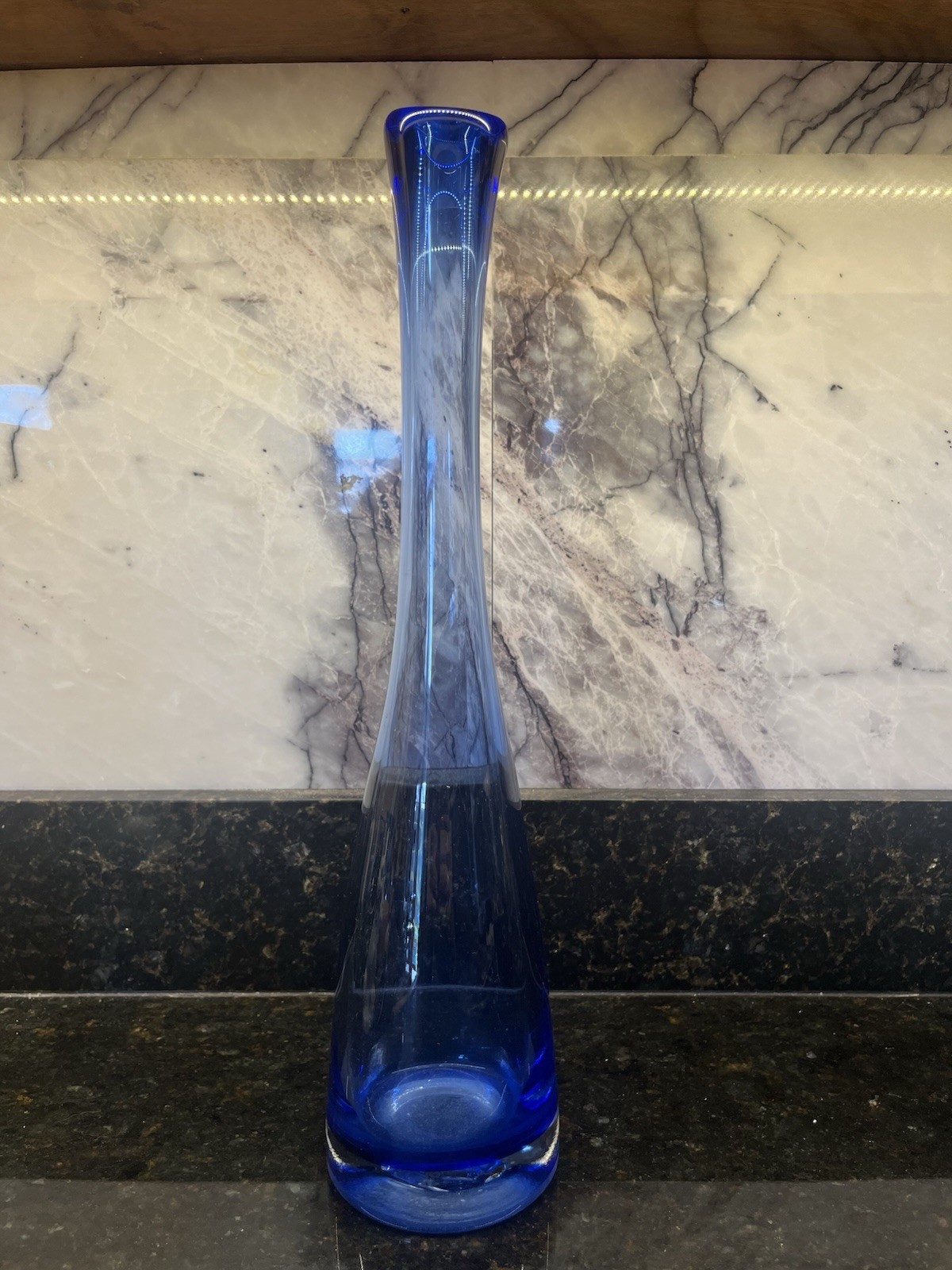 Vintage Cobalt Blue Hand Blown Stretch Glass Vase Vessel 14.5”H