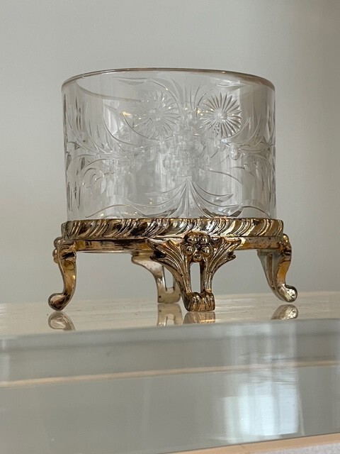 Antique Pairpoint Etched Glass Cigarette Holder in Silver Footed Base – Marked