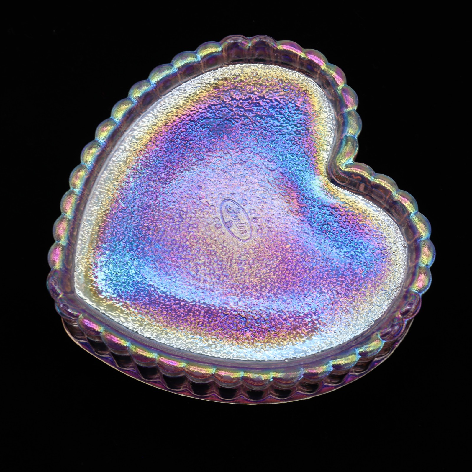Fenton Light Pink Heart Hummingbird Trinket Jewelry Box Carnival Iridescent