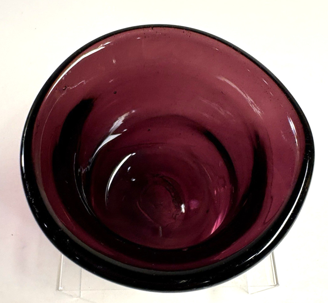 Art Glass Purple Amethyst Candle Holder Votive Tea Light Artist Signed Handblown