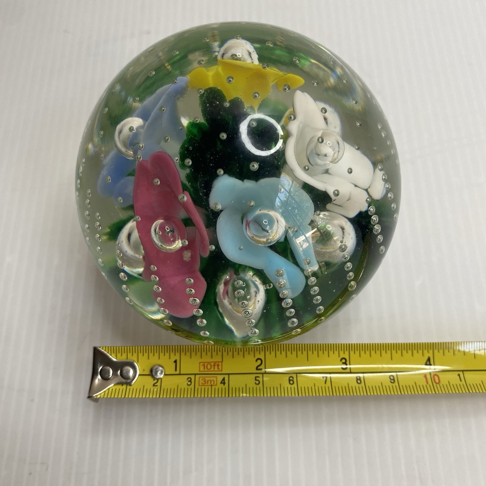 Vintage 1982 Maude and Bob St Clair Floral Paperweight Colorful Trumpet Flower