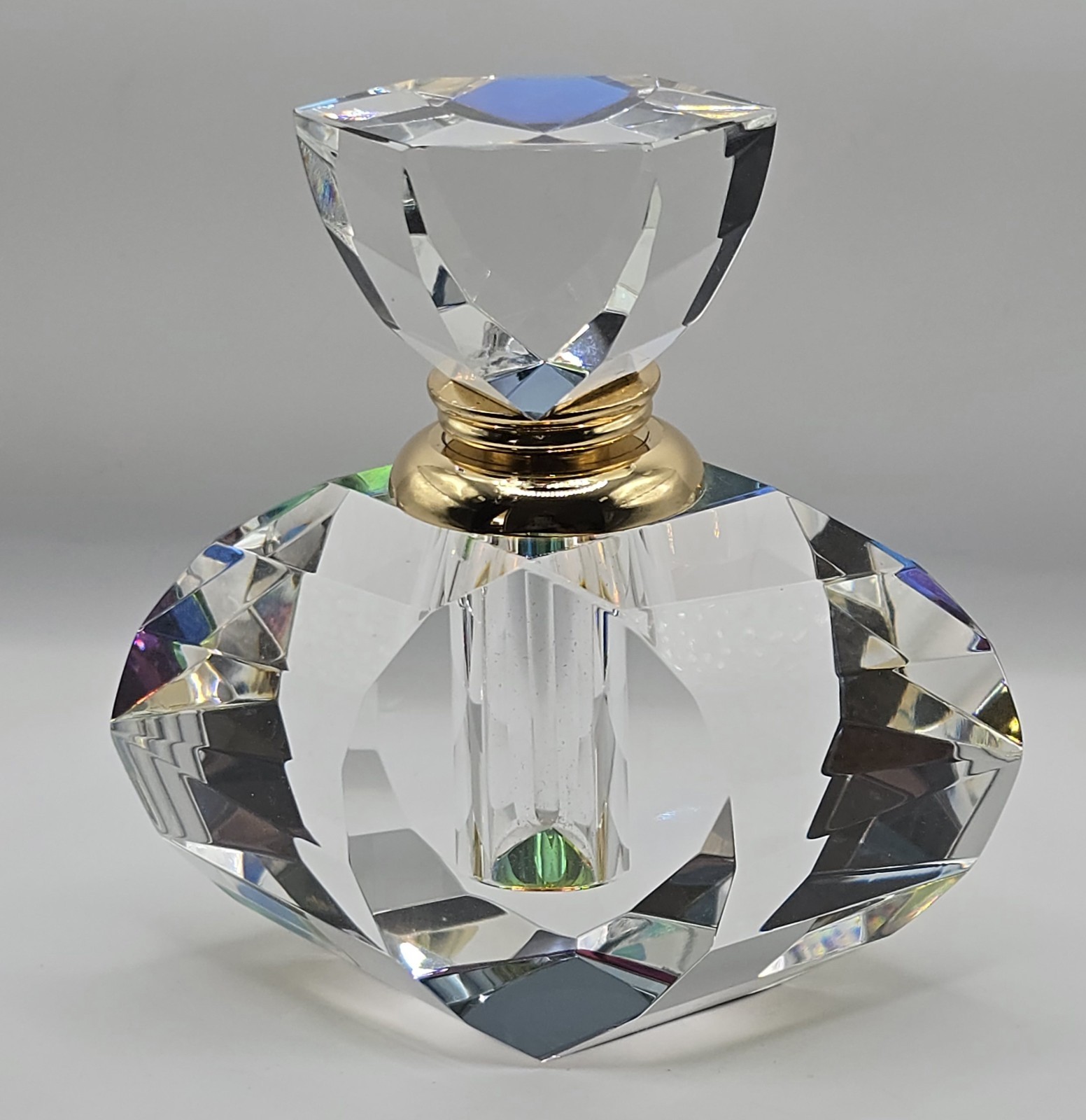Vintage Crystal Faceted Perfume Bottle Multicolour Rainbow Iridescent Glass Daub