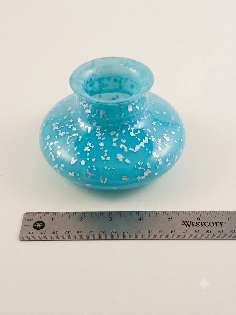 Blue & Silver Speckled Murano style Art Glass, Glossy Finish, Decorative