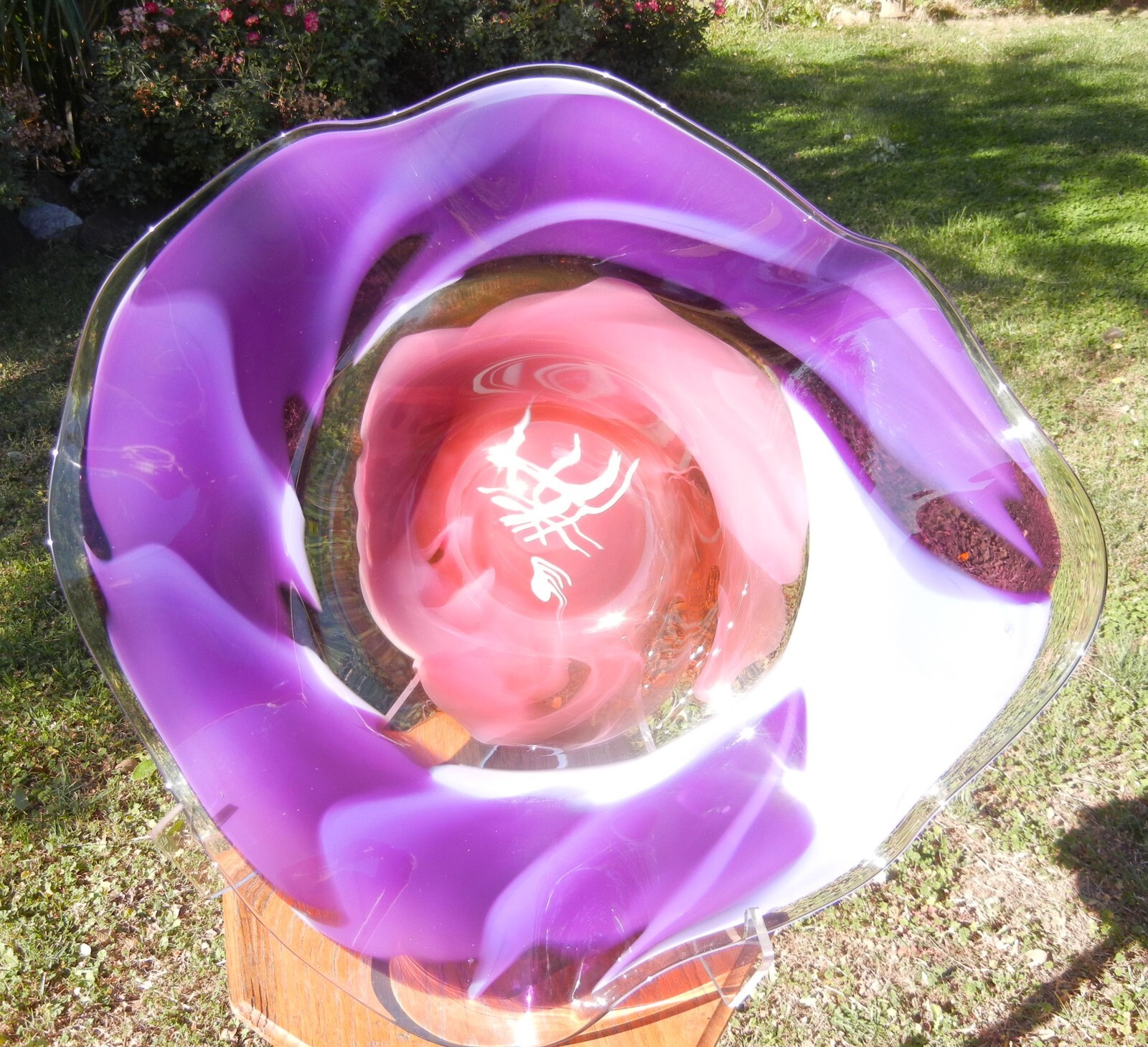 Signed Christopher Morrison 1997 Freeform Art Glass Hand-Blown Bowl 22x19x 6.5″