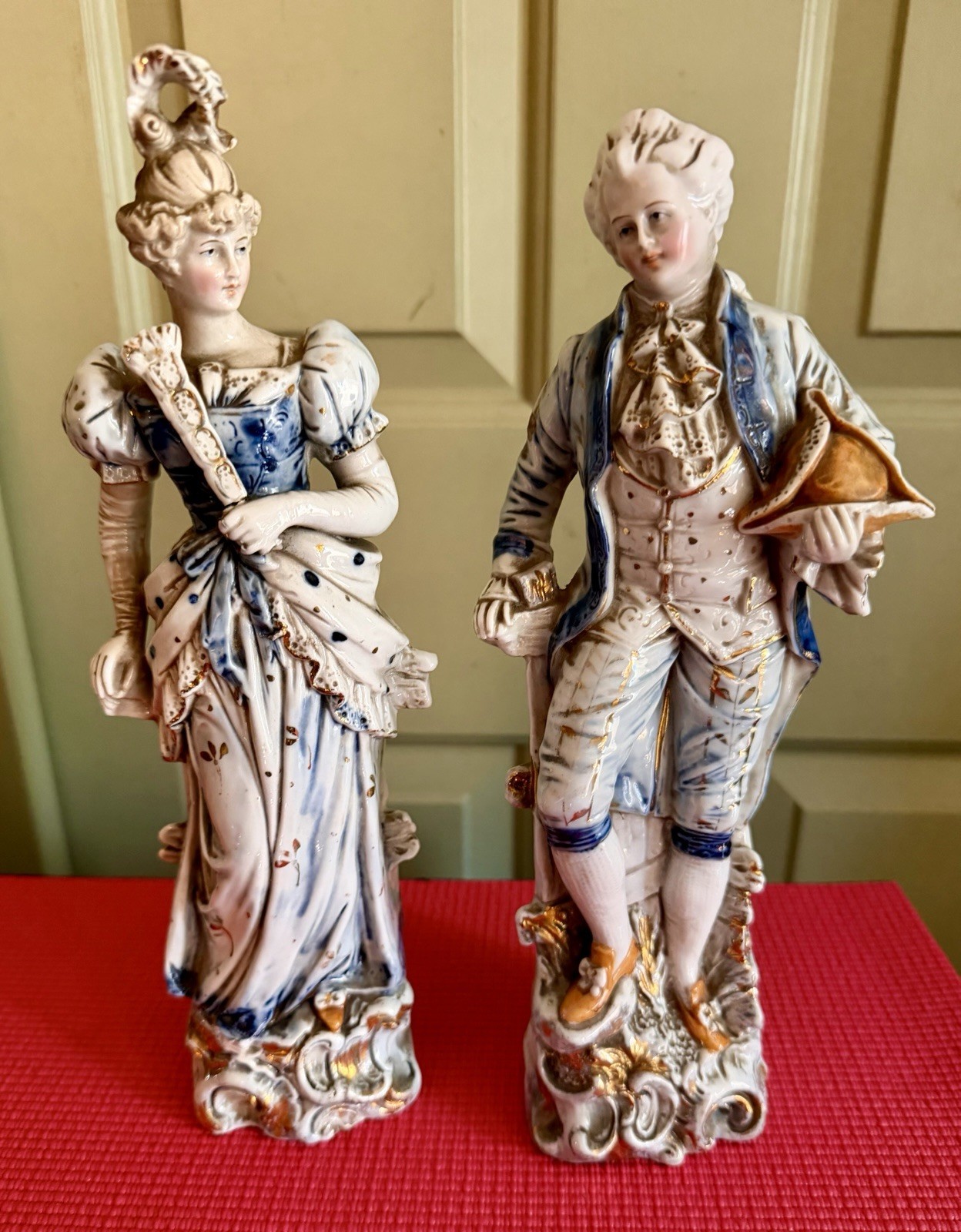PAIR OF 19TH C. FRENCH BISQUE PORCELAIN FIGURES GALLANT & LADY 11″ tall