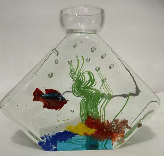 Decorative Glass Underwater Candlestick – Fish & Coral Scene – Great Condition –