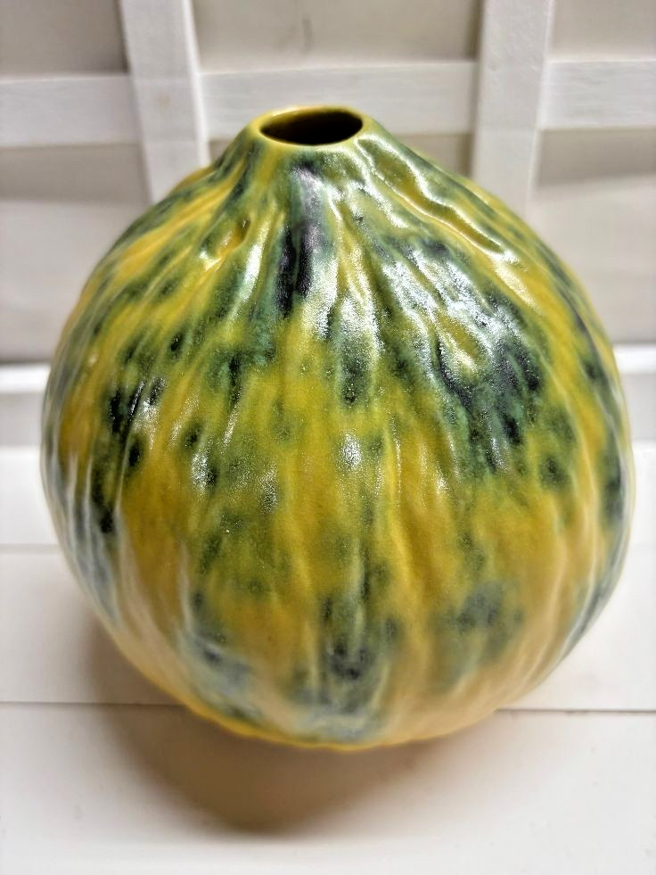 Patricia Garrett Great Impressions Yellow Pottery Casaba Melon Squash Gourd Vase