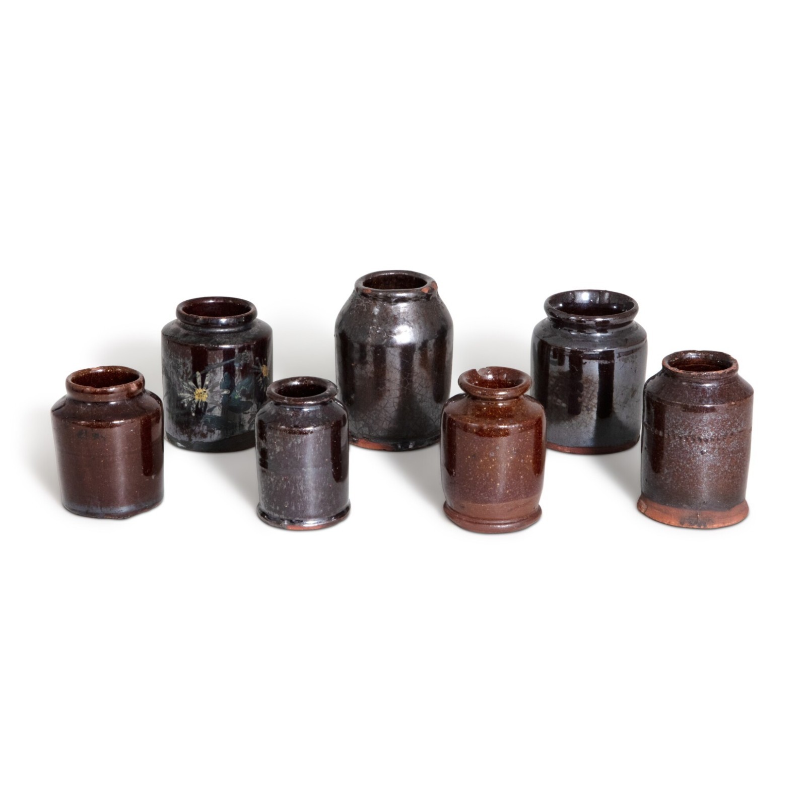 Group of Seven Miniature Redware Jars, Pennsylvania, 19th Century