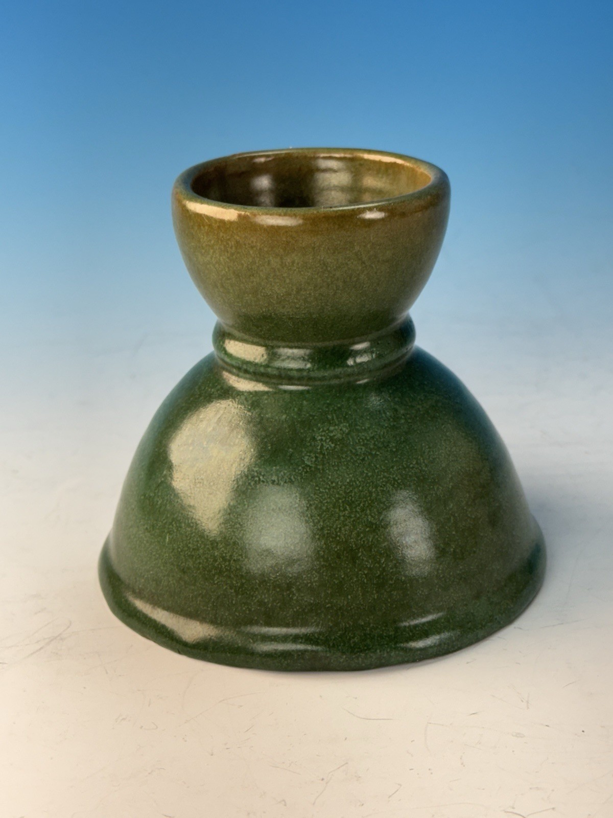 Antique Arts & Crafts Era Semi Matte Green Crocus Bulb Forcing Vase Signed c1910