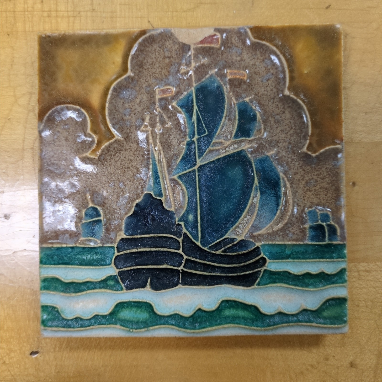 Dutch Delft Style Colored “De Porceleyne Fles” (Royal Delft) Cloisonné Tile