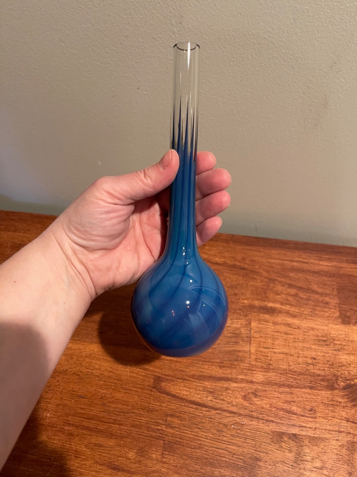 Vintage Signed 1988 Black Sheep Glass Studio Blue Bud Vase 8” Inch