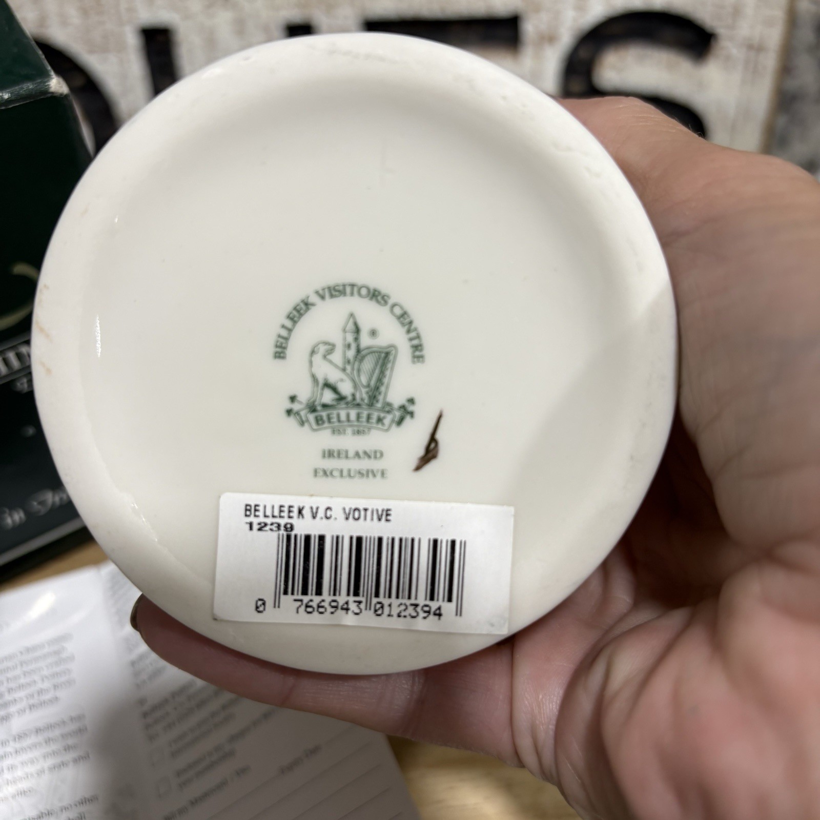 Belleek Parian Fine China Votive – NIB – Cream & Gold Trim- Ireland- RARE!